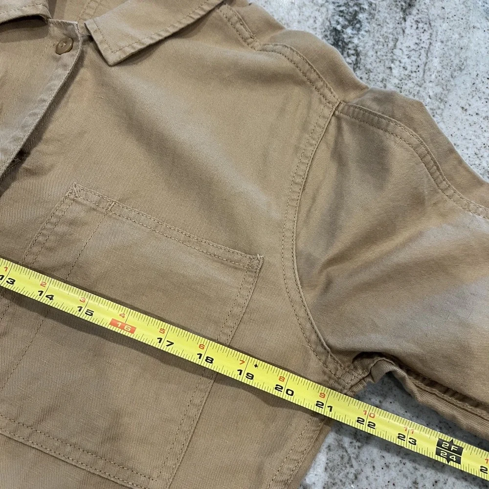QUINCE Organic Cotton Linen Twill Jumpsuit Women L Long Sleeve Camel Sustainable